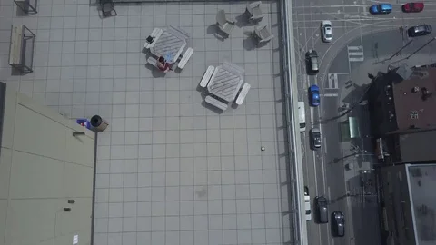 Downtown intersection fly-by Stock Footage 83184734