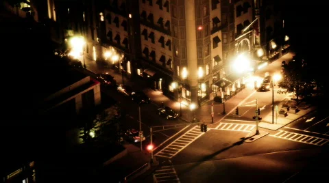 Downtown Intersection at Night Stock Footage 525484