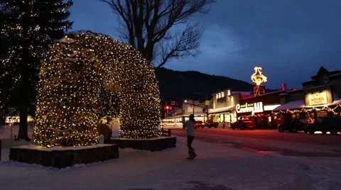 Downtown Jackson Hole at Night Stock Footage 62783254