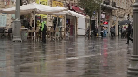 Downtown Jerusalem in the Rain Stock Footage 58316305