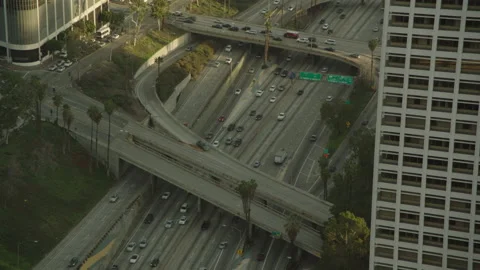 Downtown LA 110 freeway with light traffic Stock Footage 145938387