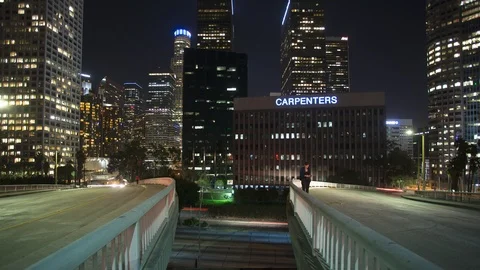 Downtown LA - Bridge - Night Stock Footage 104875411