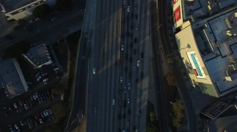 Downtown la freeway drone traffic Stock Footage 54752925