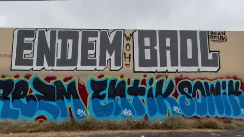 Downtown LA Graffiti - Top-Down Camera Pan Stock Footage 254022976