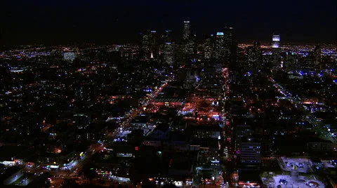 Downtown LA Night Aerial 4 Stock Footage