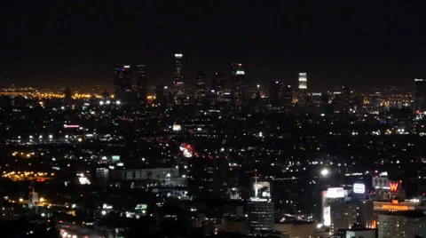 Downtown LA at Night Stock Footage 50166596