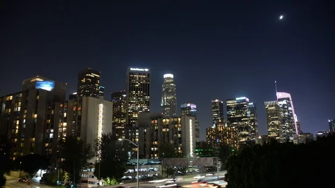 Downtown LA Night Timelapse Stock Footage 96405978
