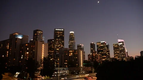 Downtown LA Night Timelapse Stock Footage 96405987