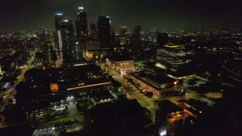 Downtown LA Skyline and Office Blocks at Night, 4K Stock Footage 165074764