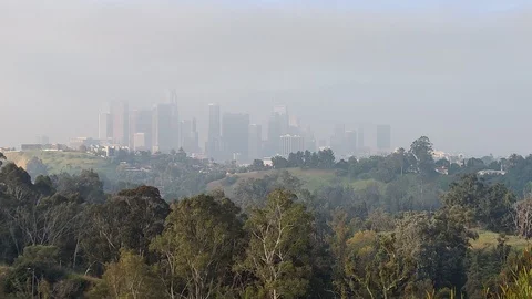 Downtown LA Smog DTLA Smoggy Clouds Cloudy Los Angeles California USA Stock Footage