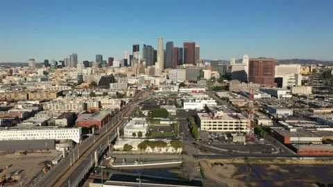 Downtown LA Train Reveal Stock Footage 133466980