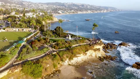 Downtown Laguna Beach, at Sunset. Orange County, Southern California Coast Stock Footage 299523135