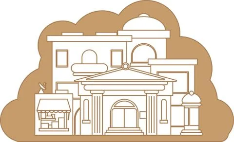 Downtown landscape. Thin line. Panorama architecture City landscape template. Stock Illustration