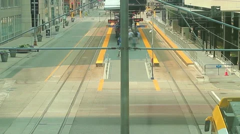 Downtown Lightrail Commuter Train Stock Footage 53343584