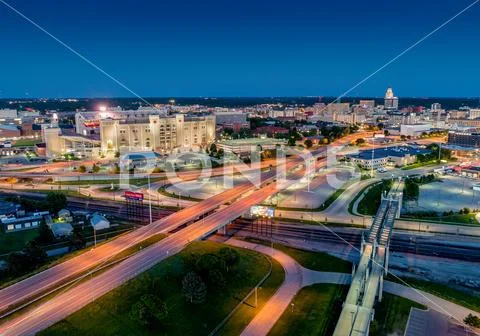 Downtown Lincoln Nebraska in Twilight Stock Photos