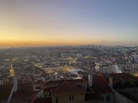 Downtown Lisbon During Sunset Stock Photos