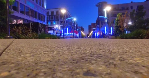 Downtown long beach neon lights night drone Stock Footage 63394746