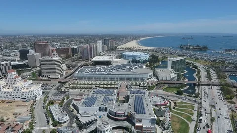 Downtown Long Beach - Pan Down of Long Beach Convention Center Stock Footage