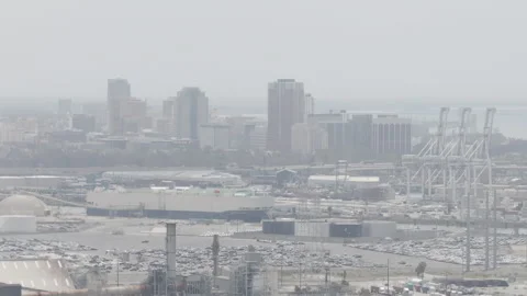 Downtown long beach through the haze Stock Footage 290941927