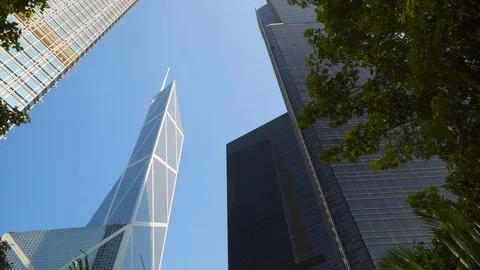 Downtown Looking up at Office Building Architecture in the Financial District of Stock Footage 124245339