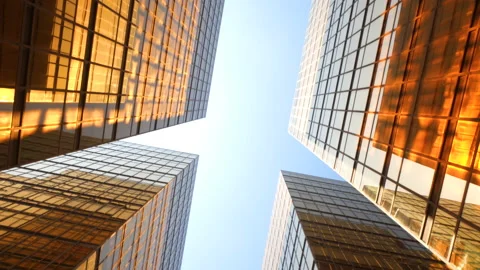 Downtown Looking up at Office Building Architecture in the Financial District of Stock Footage 134129232
