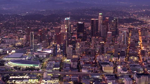 Downtown Los Angeles aerial view in dawn Stock Footage 130557553