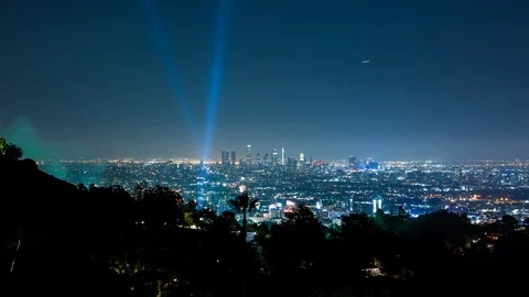 Downtown Los Angeles and Hollywood Bowl Fireworks Night Timelapse Stock Footage