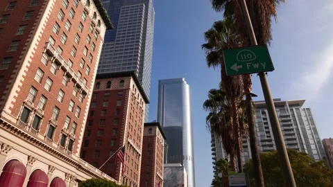 Downtown Los Angeles city skyscrapers buildings skyline. Financial business city Stock Footage