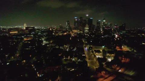 Downtown Los Angeles Distant Skyline at Night, 4K Stock Footage 165074704