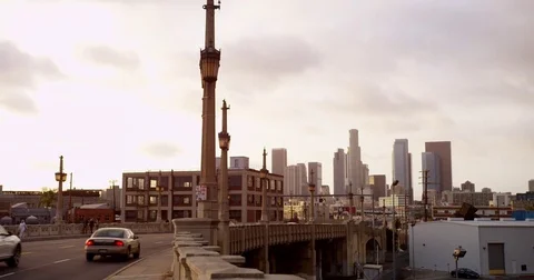 Downtown Los Angeles with dramatic clouds. Stock Footage 72993686