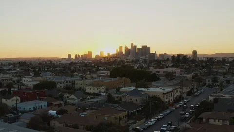 Downtown Los Angeles drone Skyline Sunset, 4K, Log Stock Footage