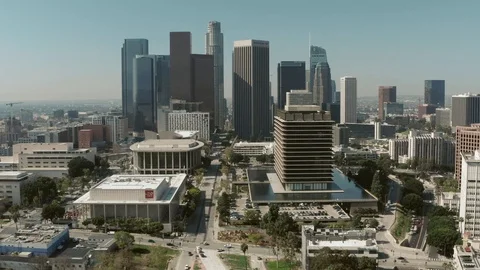 Downtown Los Angeles drone Tracking shot right - 4K Stock Footage 112491853