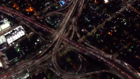 Downtown Los Angeles Freeway Interchange Traffic Aerial Vidéo 82372809