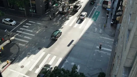Downtown Los Angeles Intersection With Pedestrians Stock Footage