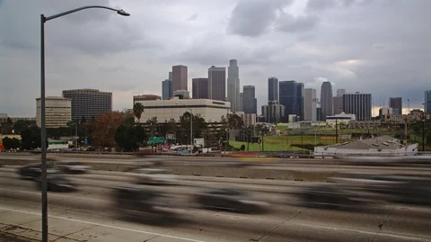 Downtown Los Angeles Interstate Timelapse Stock Footage 100855836