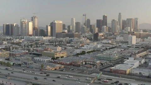 Downtown Los Angeles pull back - drone - 4K Stock Footage 109077596