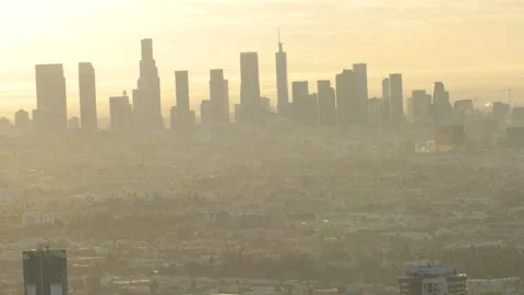 Downtown Los Angeles Rising Sun Timelapse 4K Stock Footage 256931553