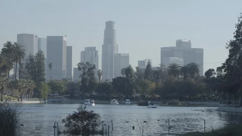 Downtown Los Angeles as seen from Echo Park Video stock 101434926