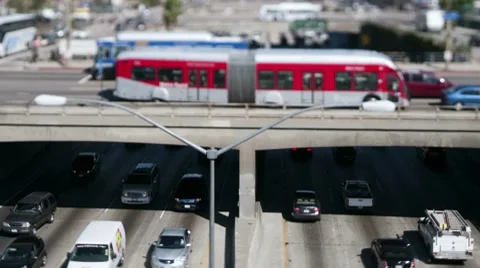 Downtown Los Angeles Traffic - Tilt Shift - Zoom Stock Footage