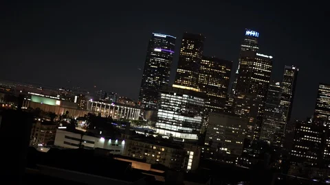 Downtown Los Angles Time Lapse at Night with Left to Right Dutch Camera Moment  Stock Footage 101722578
