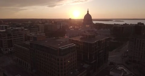 Downtown Madison WI Aerial Stock Footage