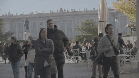 Downtown Madrid, Spain; a crowded square Stock Footage 345029125