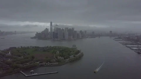 Downtown Manhattan Skyline from Red Hook Stock Footage 75554904