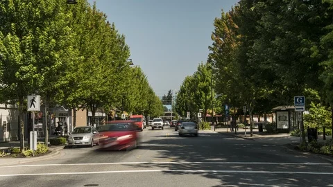 Downtown Maple Ridge Timelapse on 224 Street of Traffic Played Back Really Fast Stock Footage 92874828