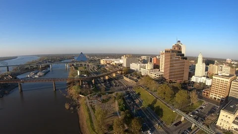 Downtown Memphis - Day Time  Drone Shot from Mud Island River Park. Video stock 105876472