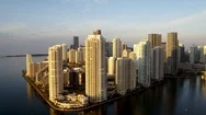 Downtown Miami Buildings At Sunset By Aerial Drone Stock Footage