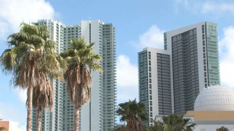 Downtown Miami Condo High Rises Handheld ( HD ) Stock Footage