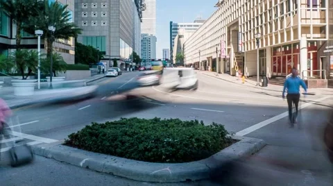 Downtown Miami Corner Traffic Time Lapse Video stock 54378452