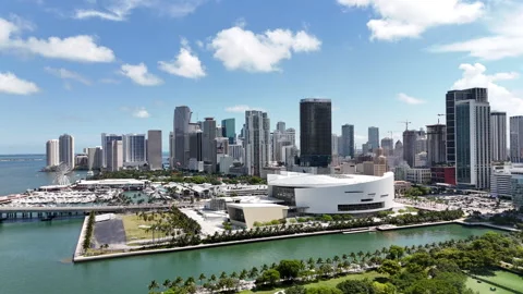 Downtown miami drone capture of city during a bright sunny day in south flori Stock Footage 277296500