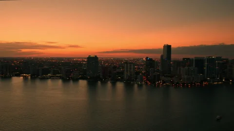 Downtown Miami  Helicopter hover from Biscayne  Bay HD Stock Footage 239967990